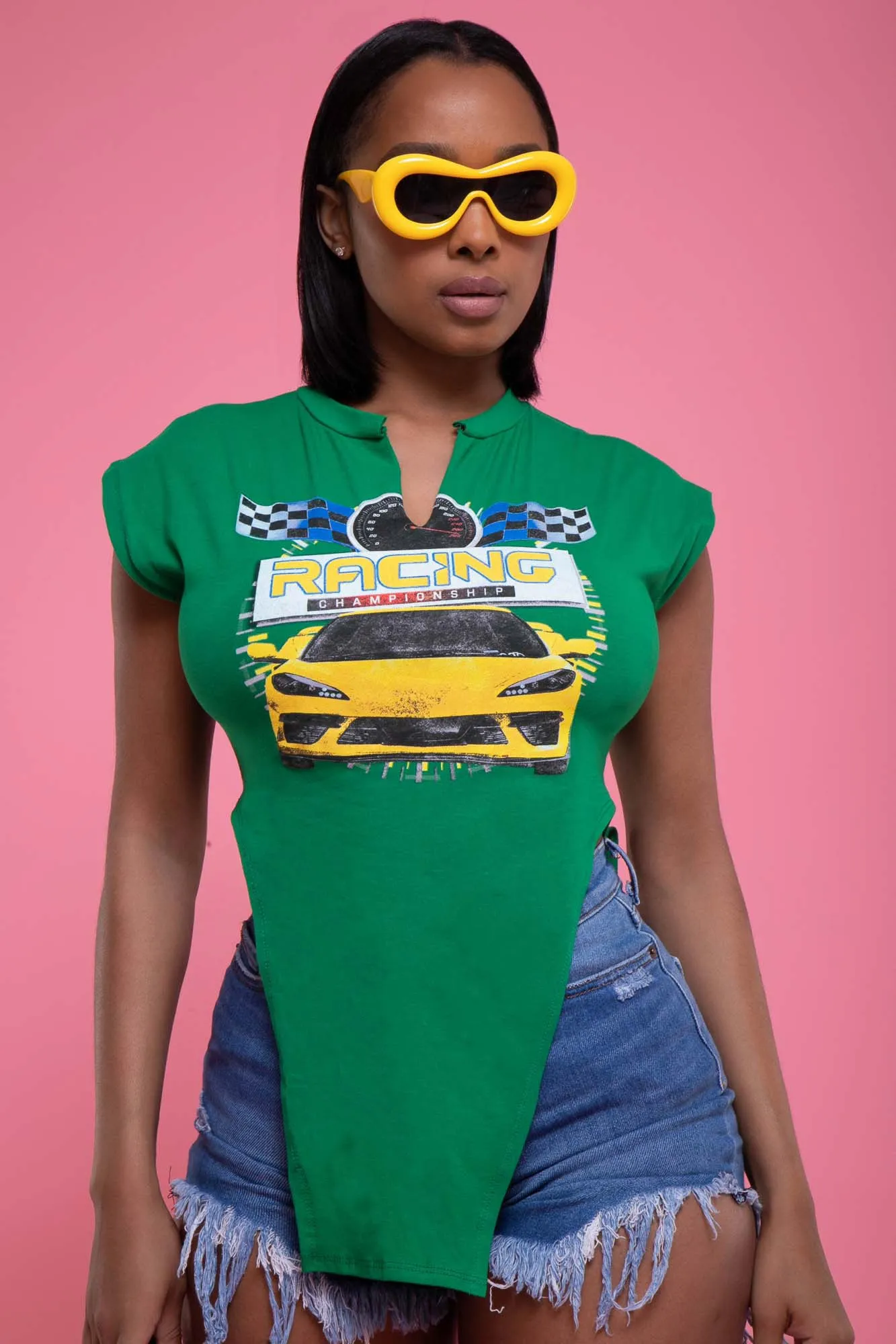 First To Last High Cut Graphic Sleeveless Top - Kelly Green sold by Swankaposh