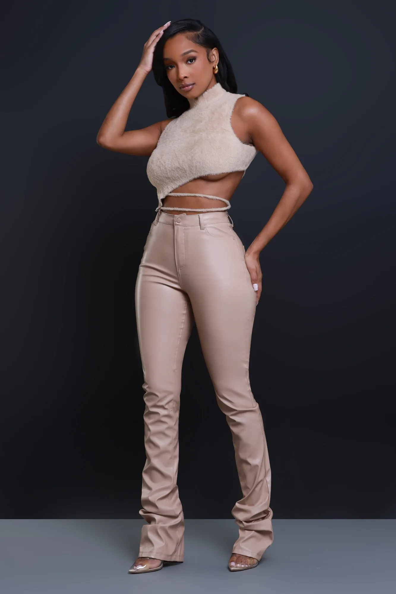 No Regrets Fuzzy Asymmetrical Crop Top - Beige sold by Swankaposh product image thumbnail 4