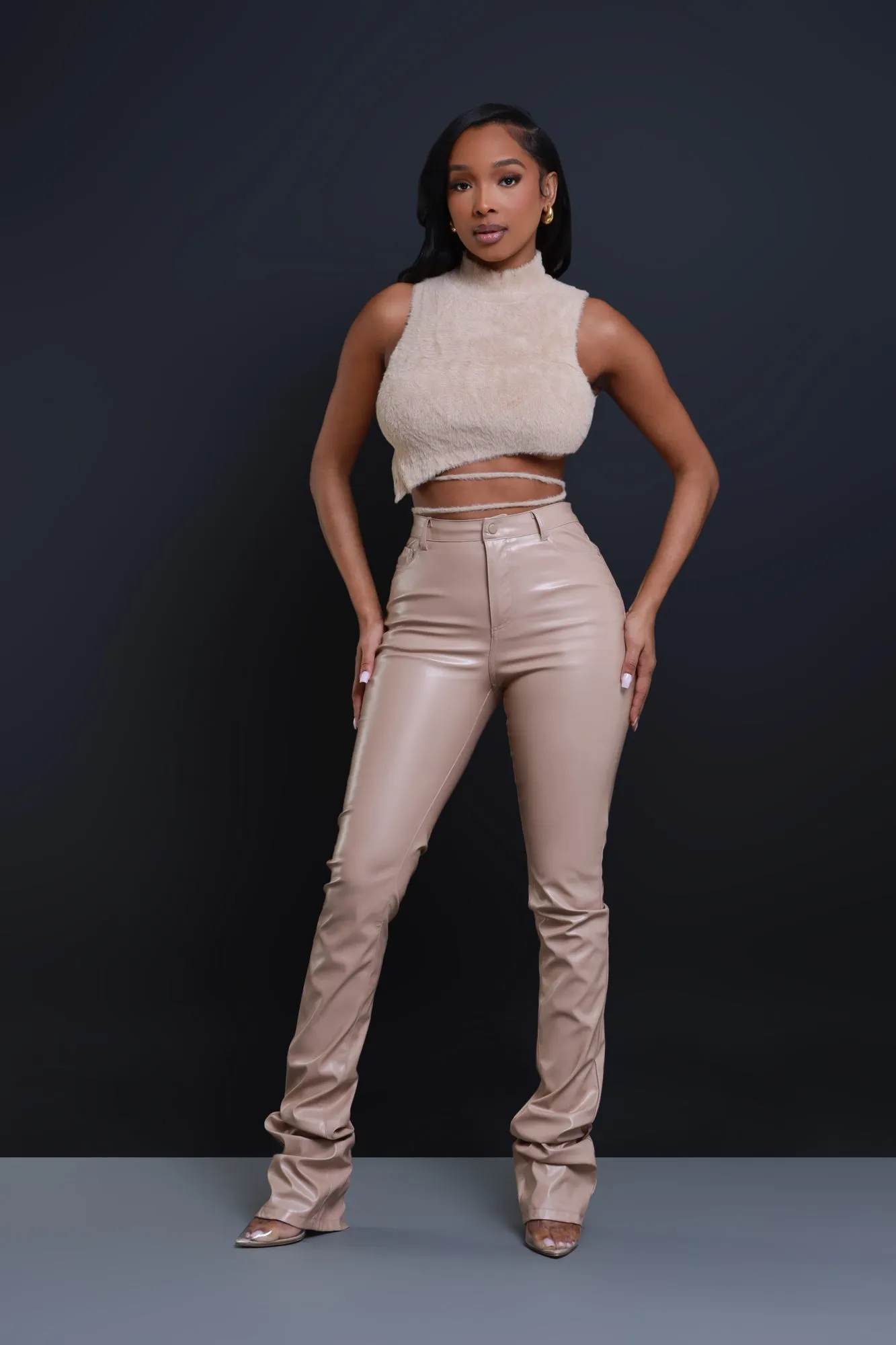 No Regrets Fuzzy Asymmetrical Crop Top - Beige sold by Swankaposh product image thumbnail 2