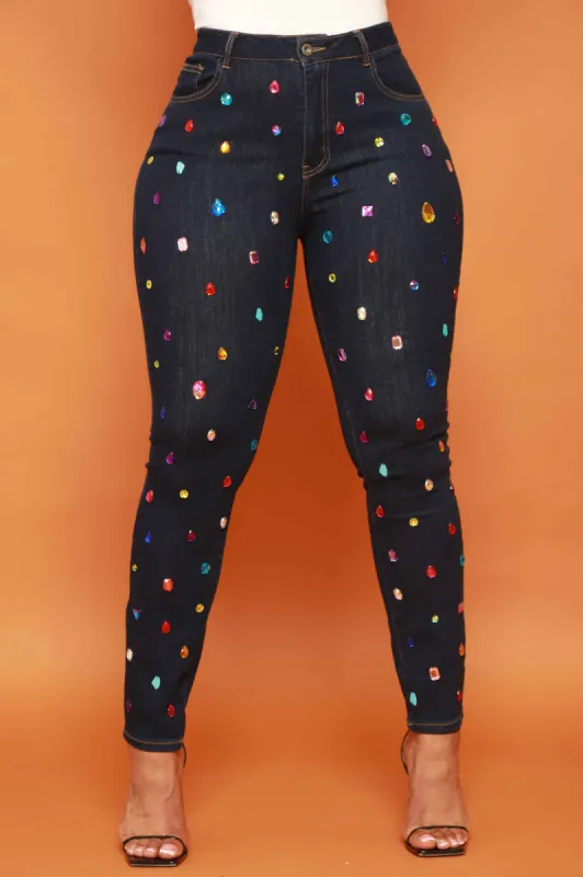 Too Pretty Jewel Embellished Jeans - Dark Wash sold by Swankaposh