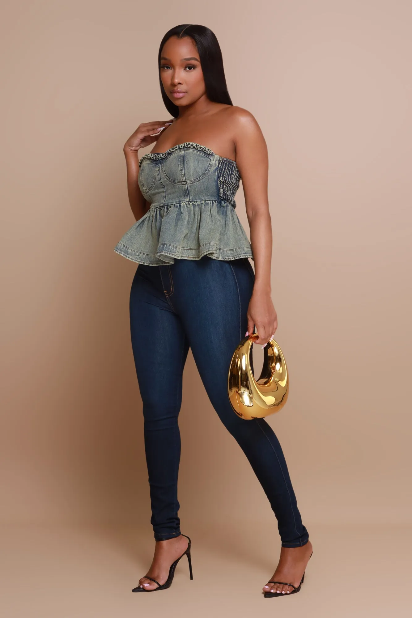 No Crumbs Strapless Denim Crop Top - Vintage Denim sold by Swankaposh product image thumbnail 5