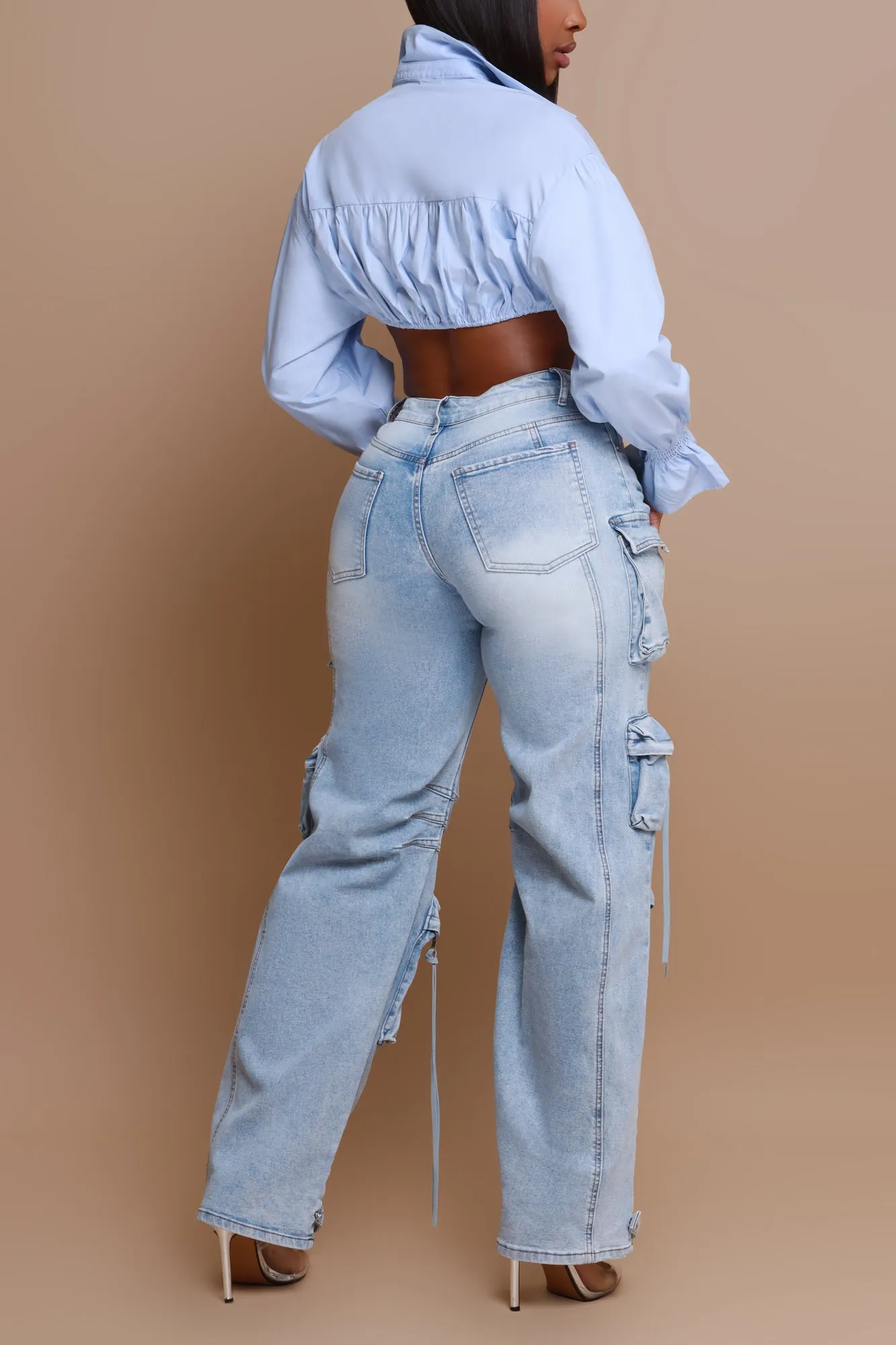 Okay Thanks Contrast Denim Crop Top - Blue sold by Swankaposh product image thumbnail 4