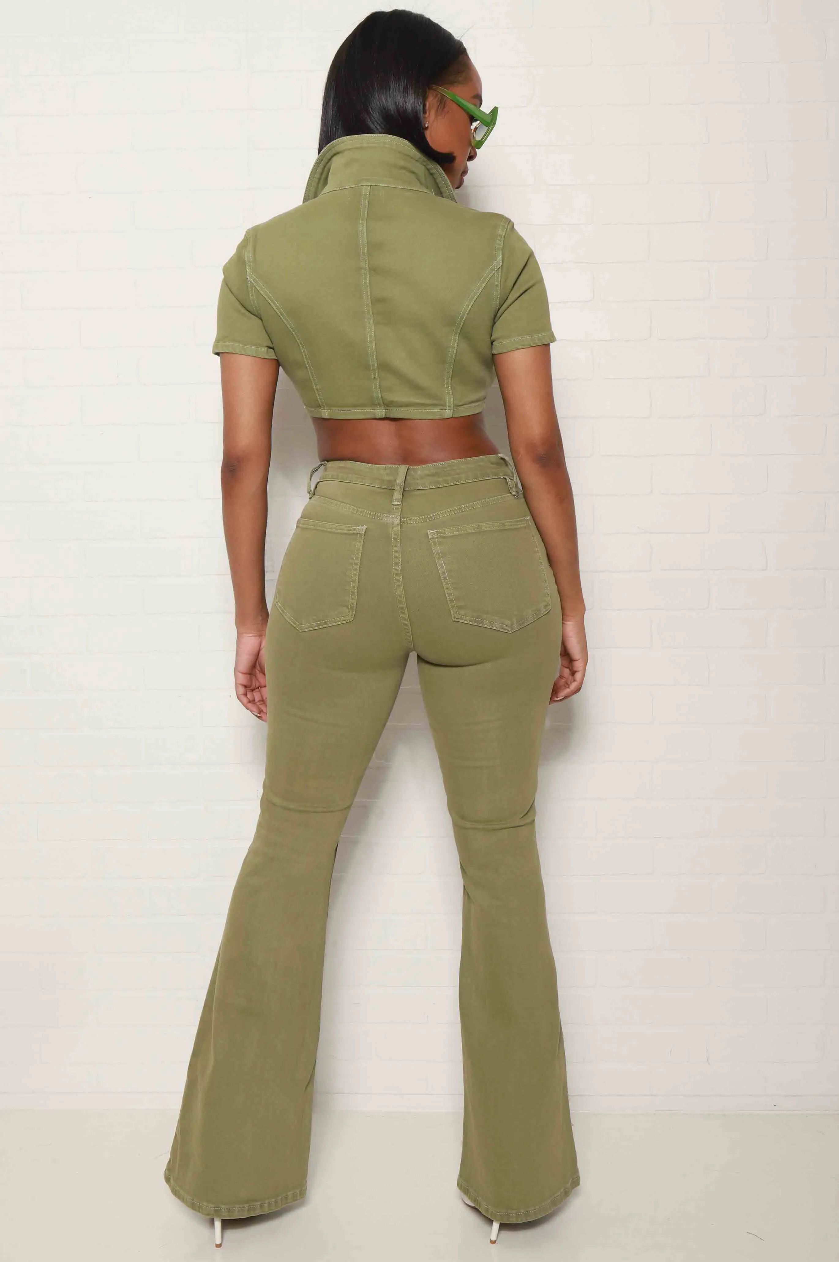 Another Day High Rise Flare Pants - Olive sold by Swankaposh product image thumbnail 2