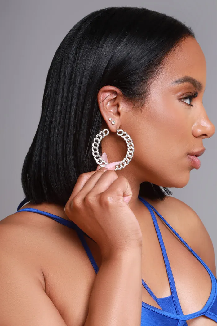 Chain Reaction Rhinestone Hoop Earrings - Silver sold by Swankaposh