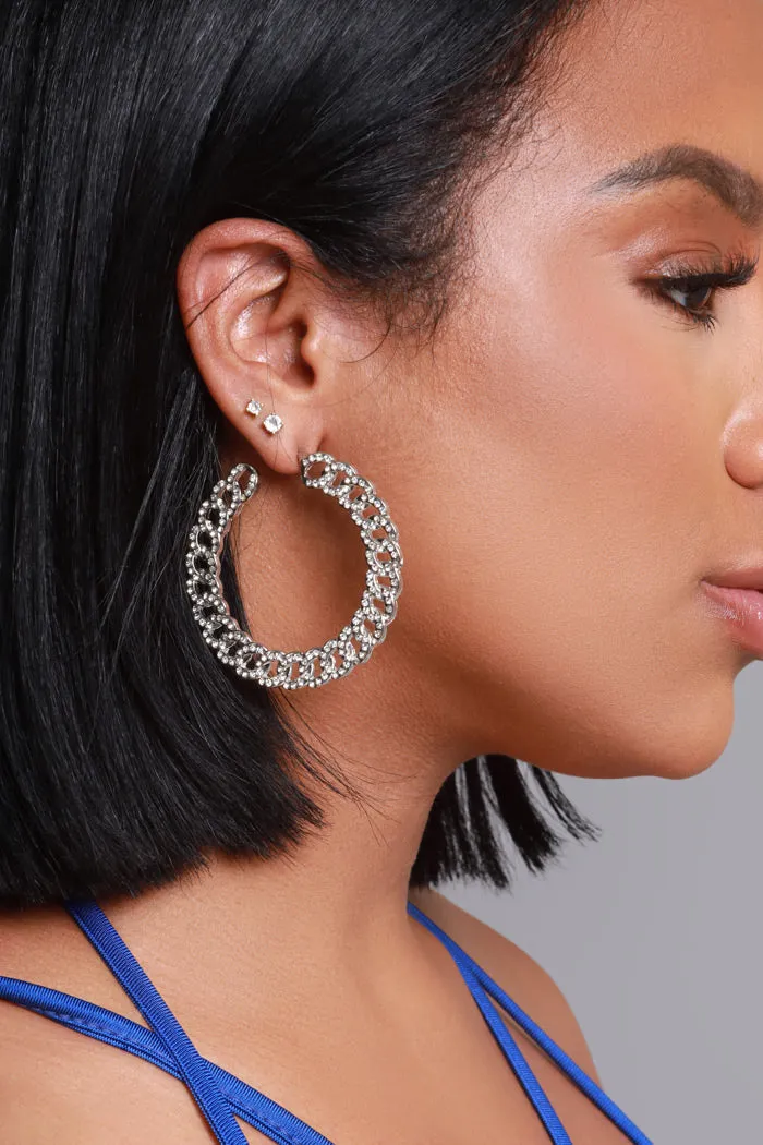Chain Reaction Rhinestone Hoop Earrings - Silver sold by Swankaposh product image thumbnail 2
