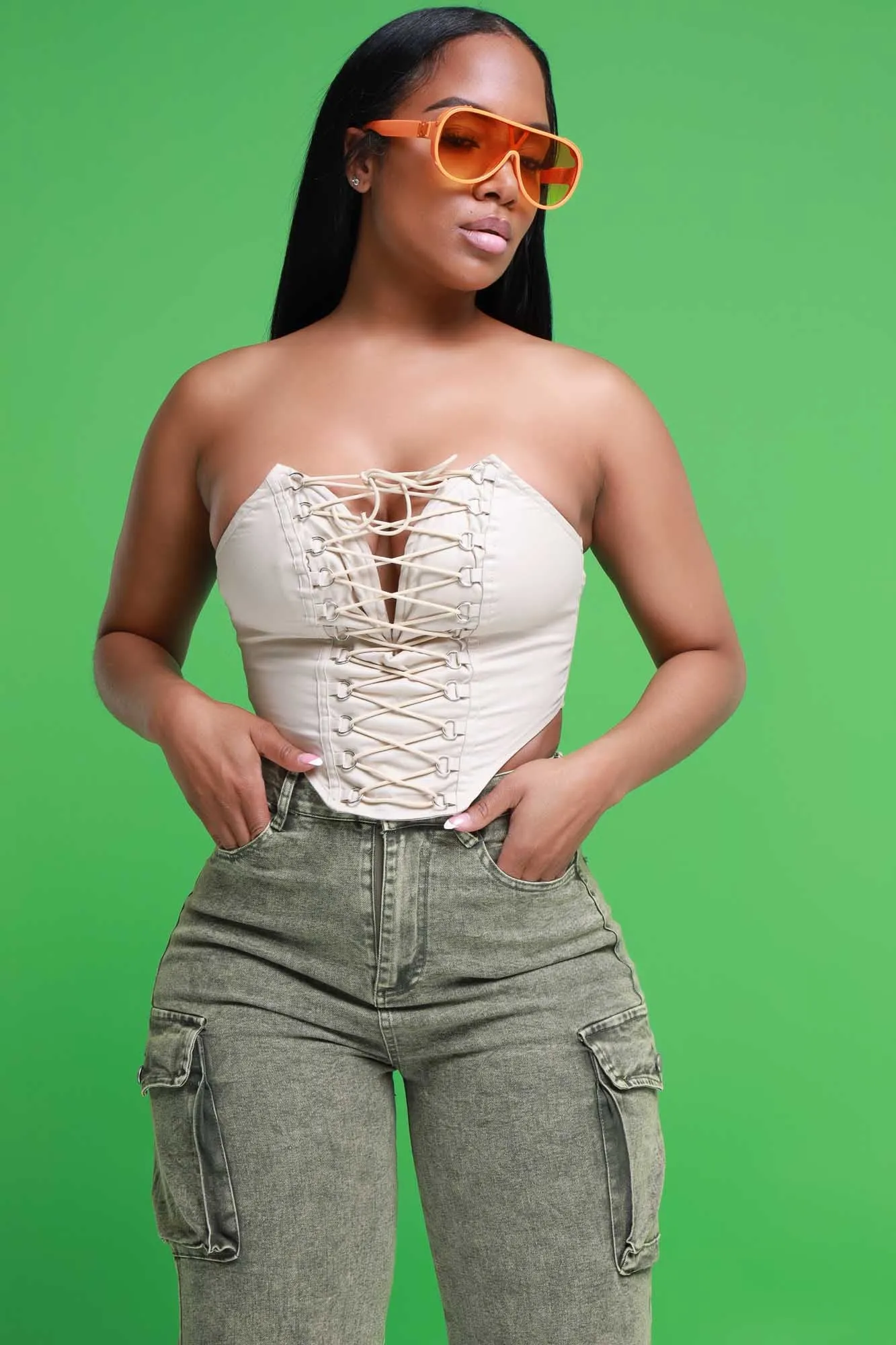 Want It Now Lace Up Corset Top - Beige sold by Swankaposh product image thumbnail 5