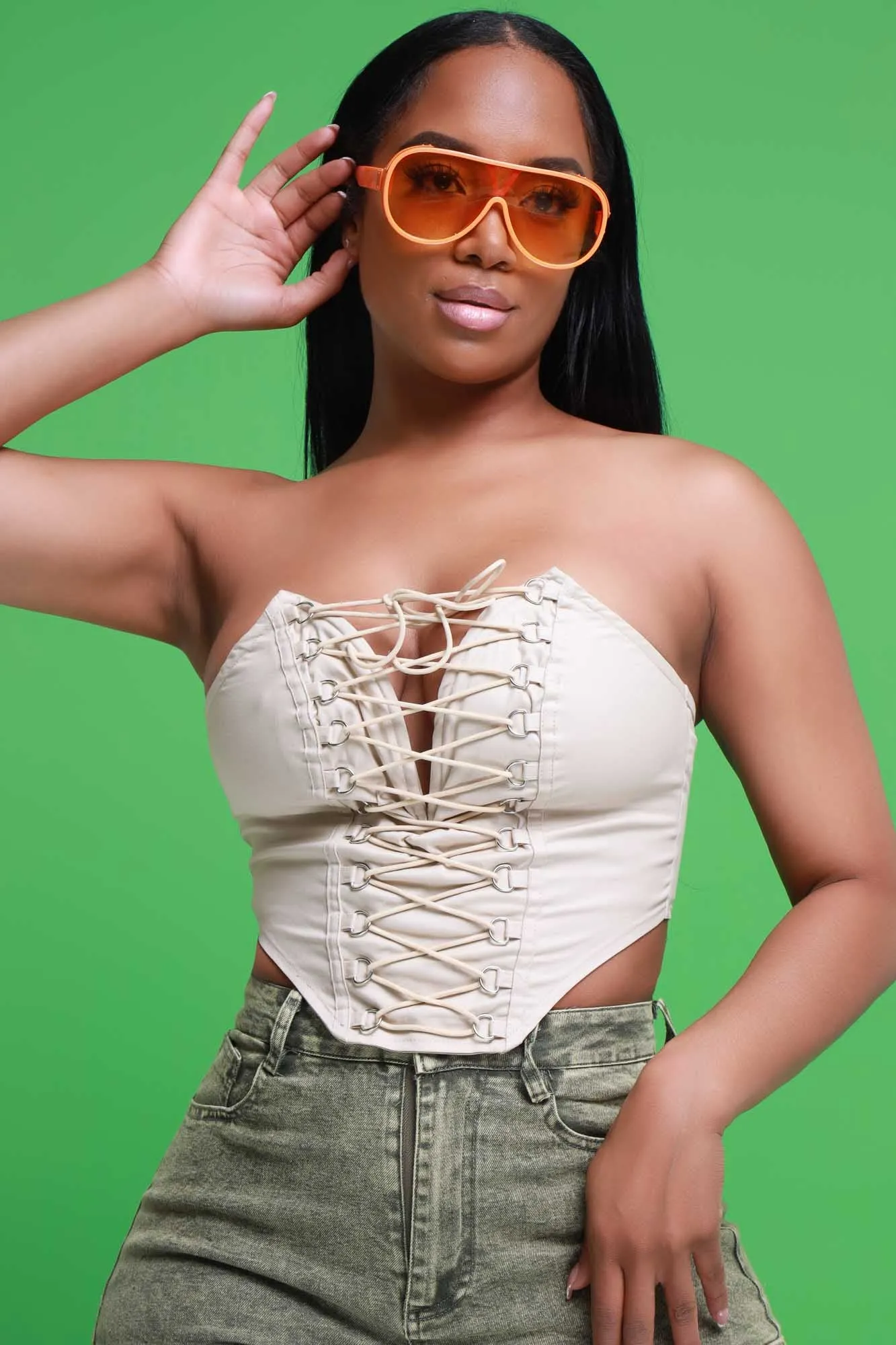 Want It Now Lace Up Corset Top - Beige sold by Swankaposh