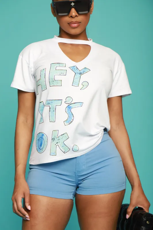 Okay, Okay Cut Out Graphic T-Shirt - White sold by Swankaposh