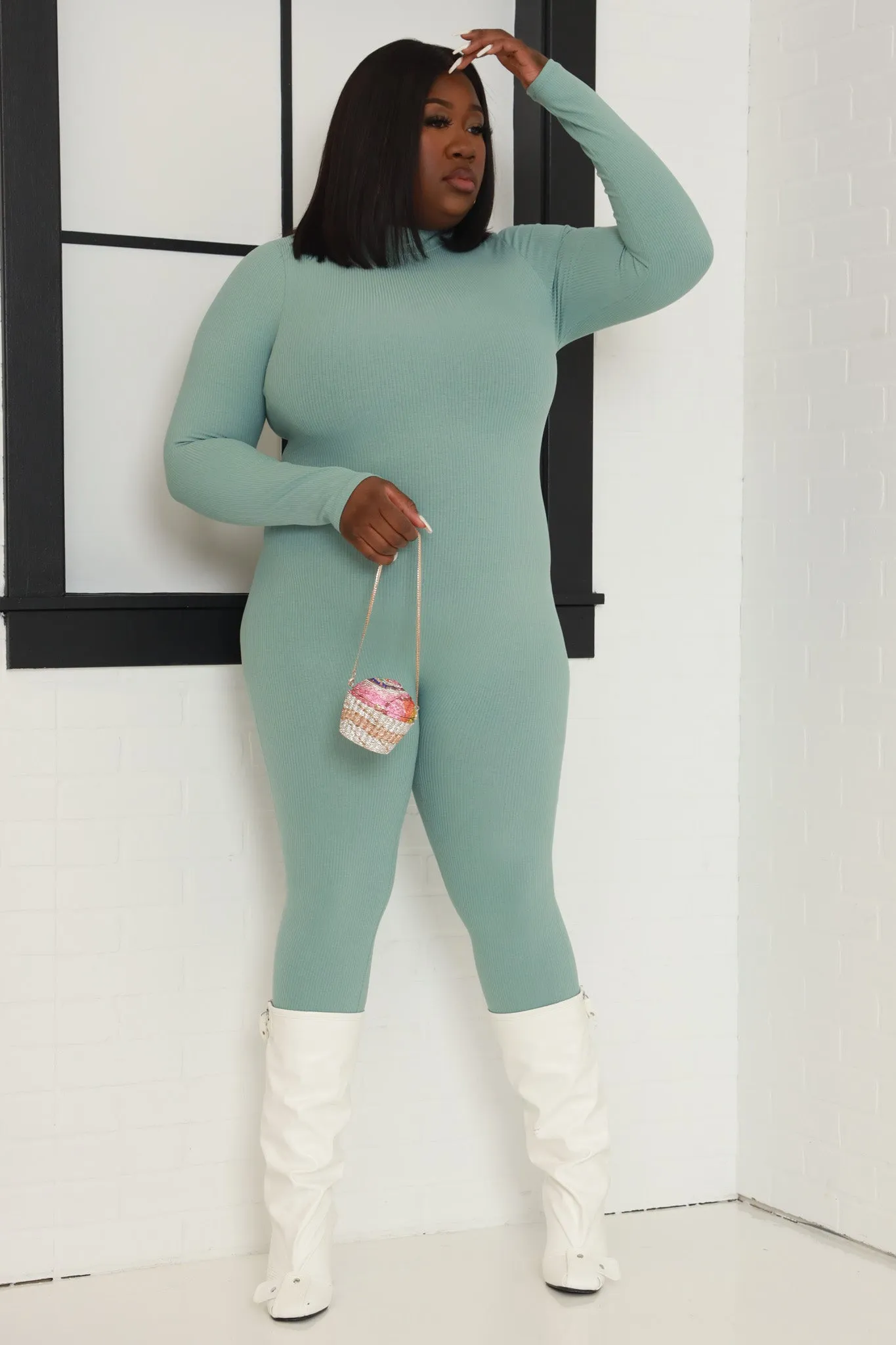 Tap Out Cellulite Deleter Mock Neck Jumpsuit - Aloe sold by Swankaposh product image thumbnail 3
