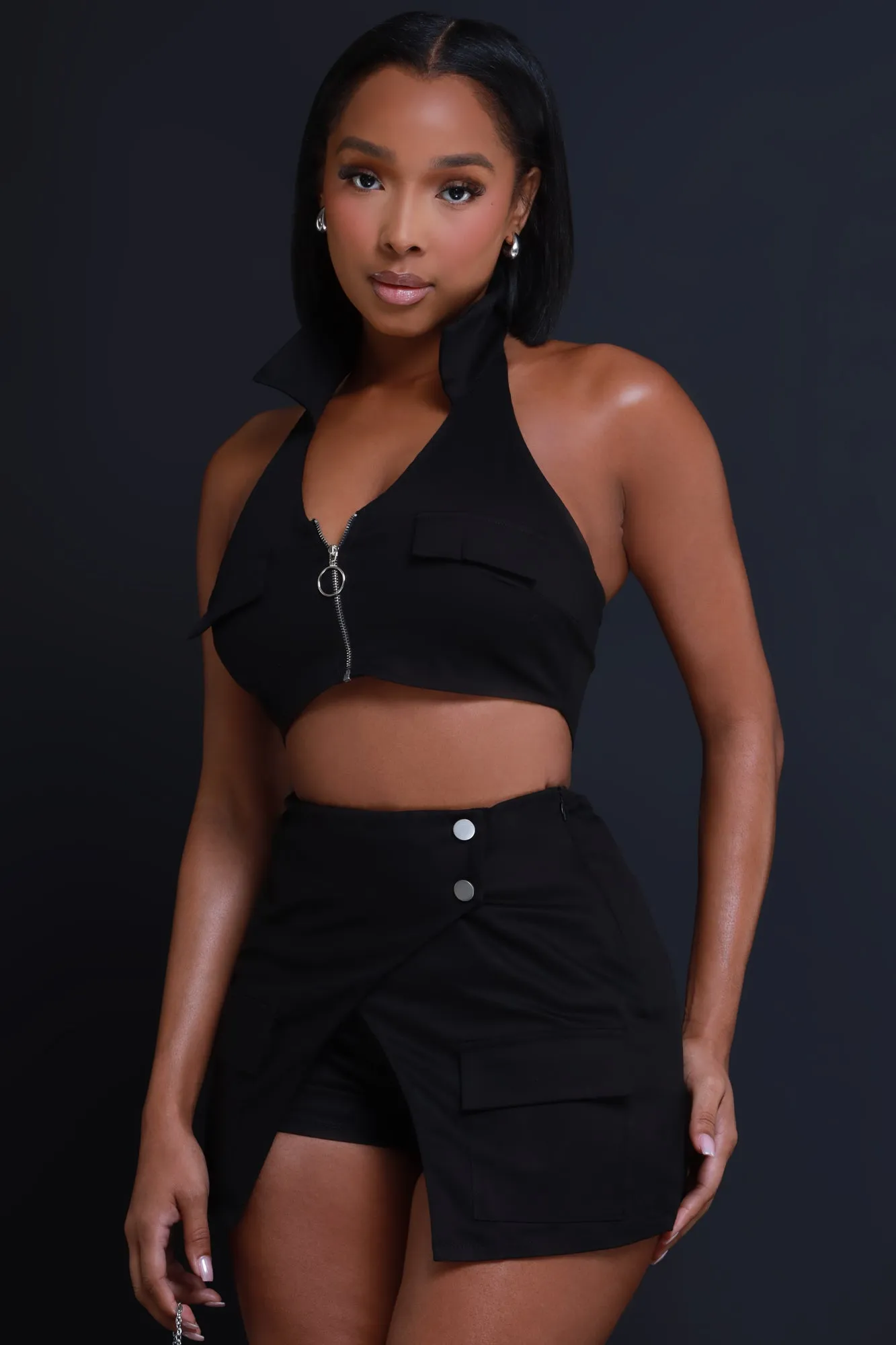 Stay Wild Cargo Cropped Skort Set - Black sold by Swankaposh product image thumbnail 4