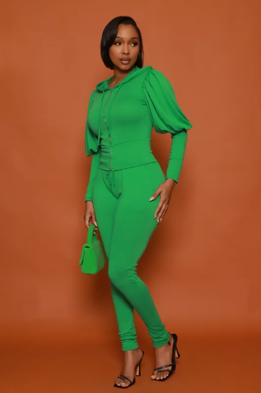 Group Chat Ruffle Sleeve Hooded Jogger Set - Kelly Green sold by Swankaposh