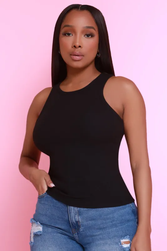 Hit Back Ribbed Tank Top - Black sold by Swankaposh