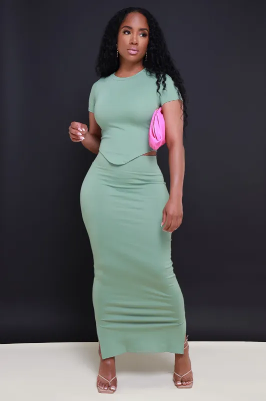 Stay Humble Short Sleeve Maxi Skirt Set - Spring Sage sold by Swankaposh