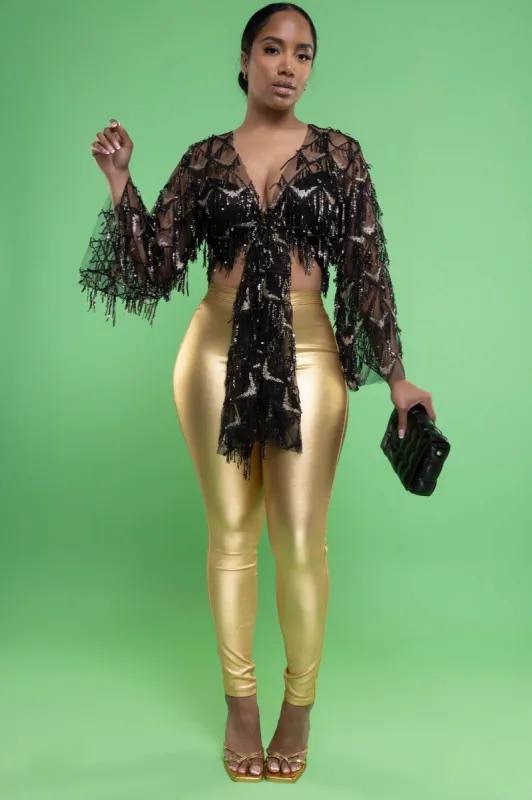 Love You, Mean It Sequined Sheer Top - Black sold by Swankaposh