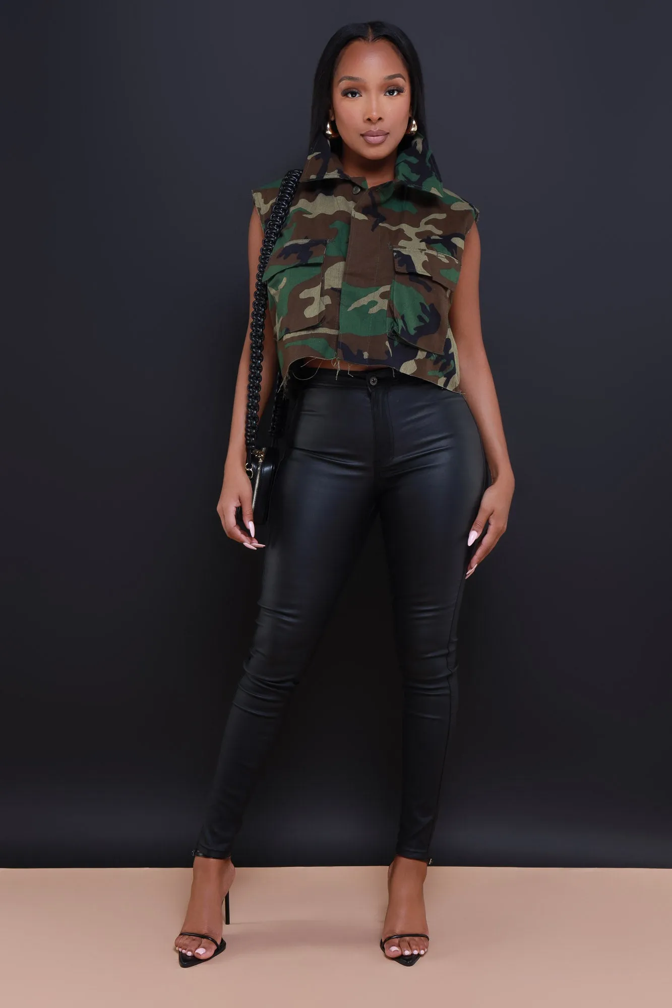 On Command Sleeveless Camo Cropped Jacket - Olive sold by Swankaposh product image thumbnail 3