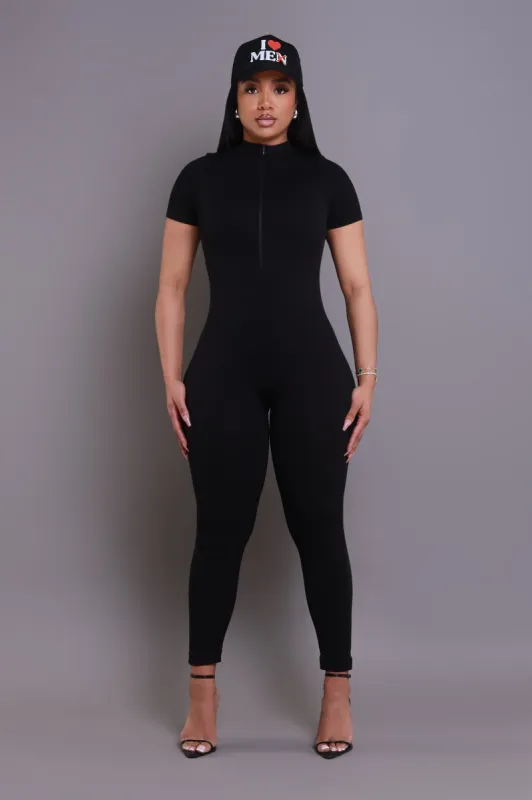 Can't Be Tamed Zip Up Jumpsuit - Black sold by Swankaposh
