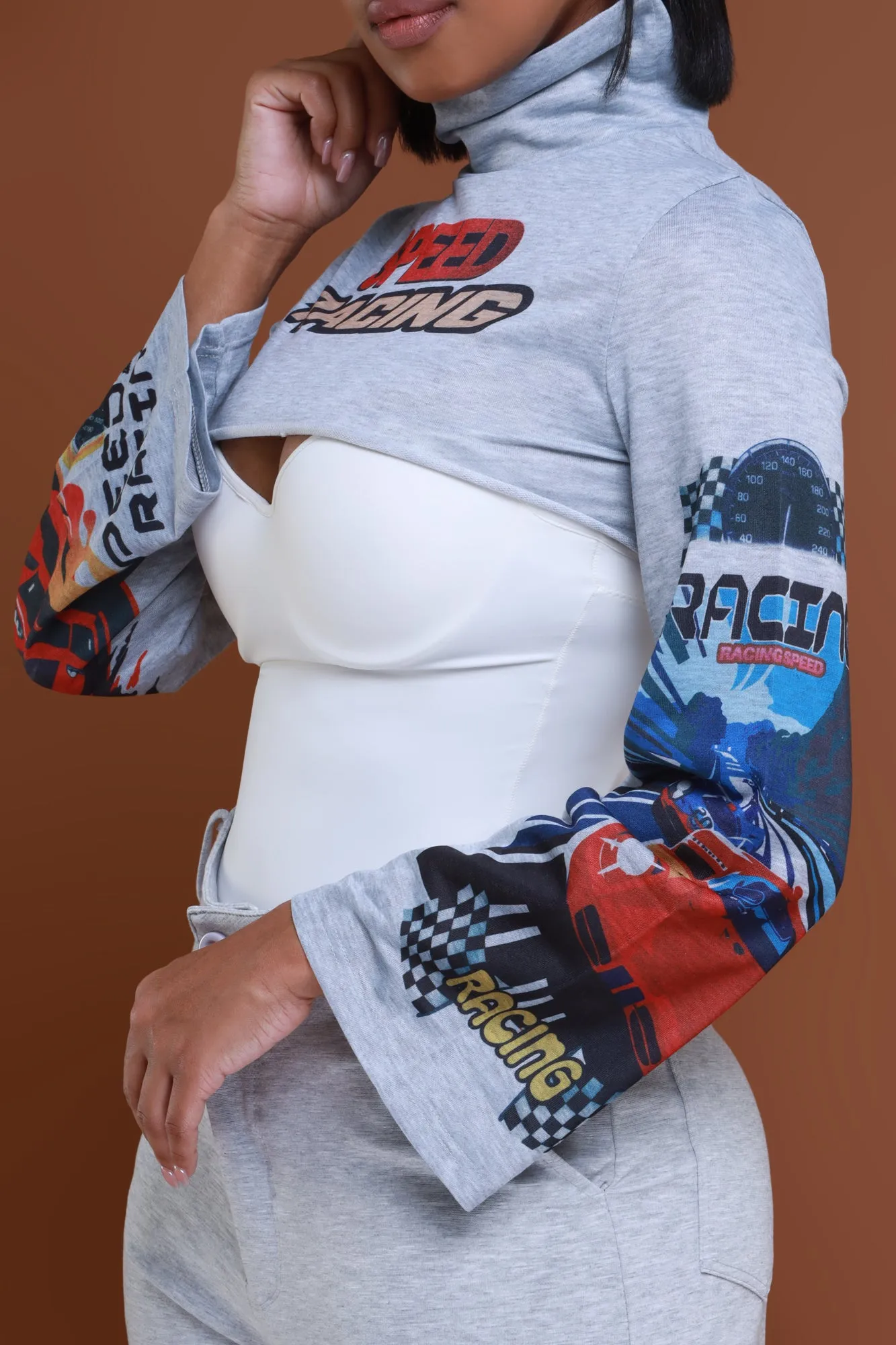 Need For Speed Cropped Graphic Long Sleeve T-Shirt - Grey sold by Swankaposh product image thumbnail 4