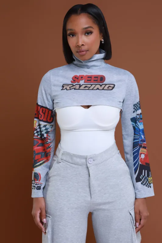 Need For Speed Cropped Graphic Long Sleeve T-Shirt - Grey sold by Swankaposh