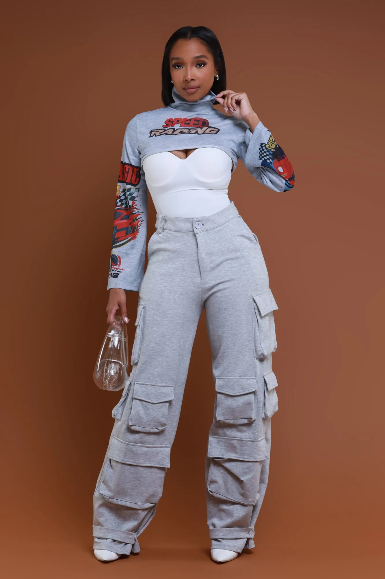 Need For Speed Cropped Graphic Long Sleeve T-Shirt - Grey sold by Swankaposh product image thumbnail 5