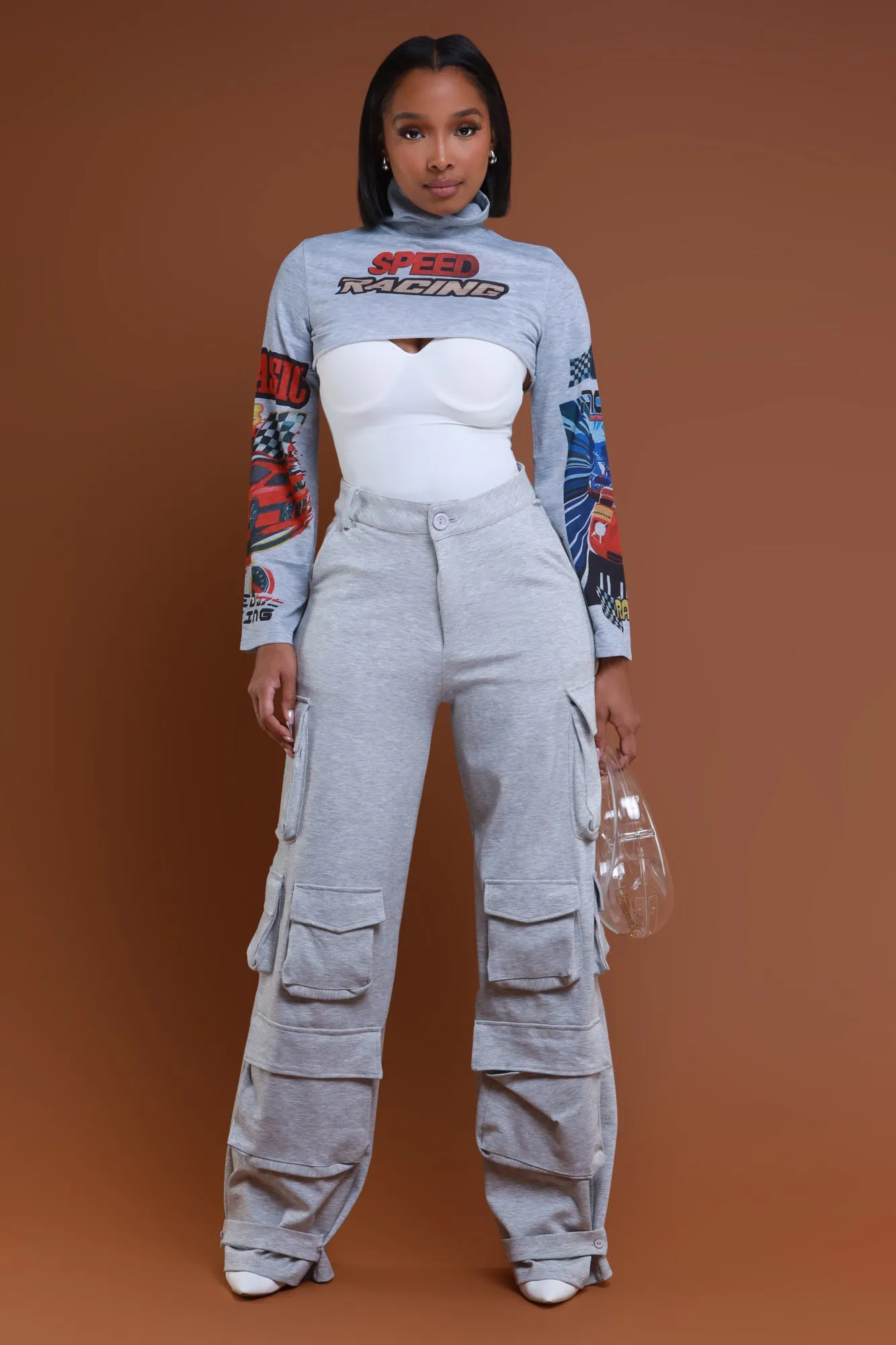 Need For Speed Cropped Graphic Long Sleeve T-Shirt - Grey sold by Swankaposh product image thumbnail 2