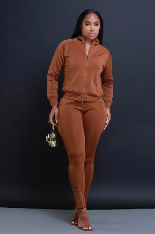 Somewhere Between Lined Tracksuit - Brown sold by Swankaposh