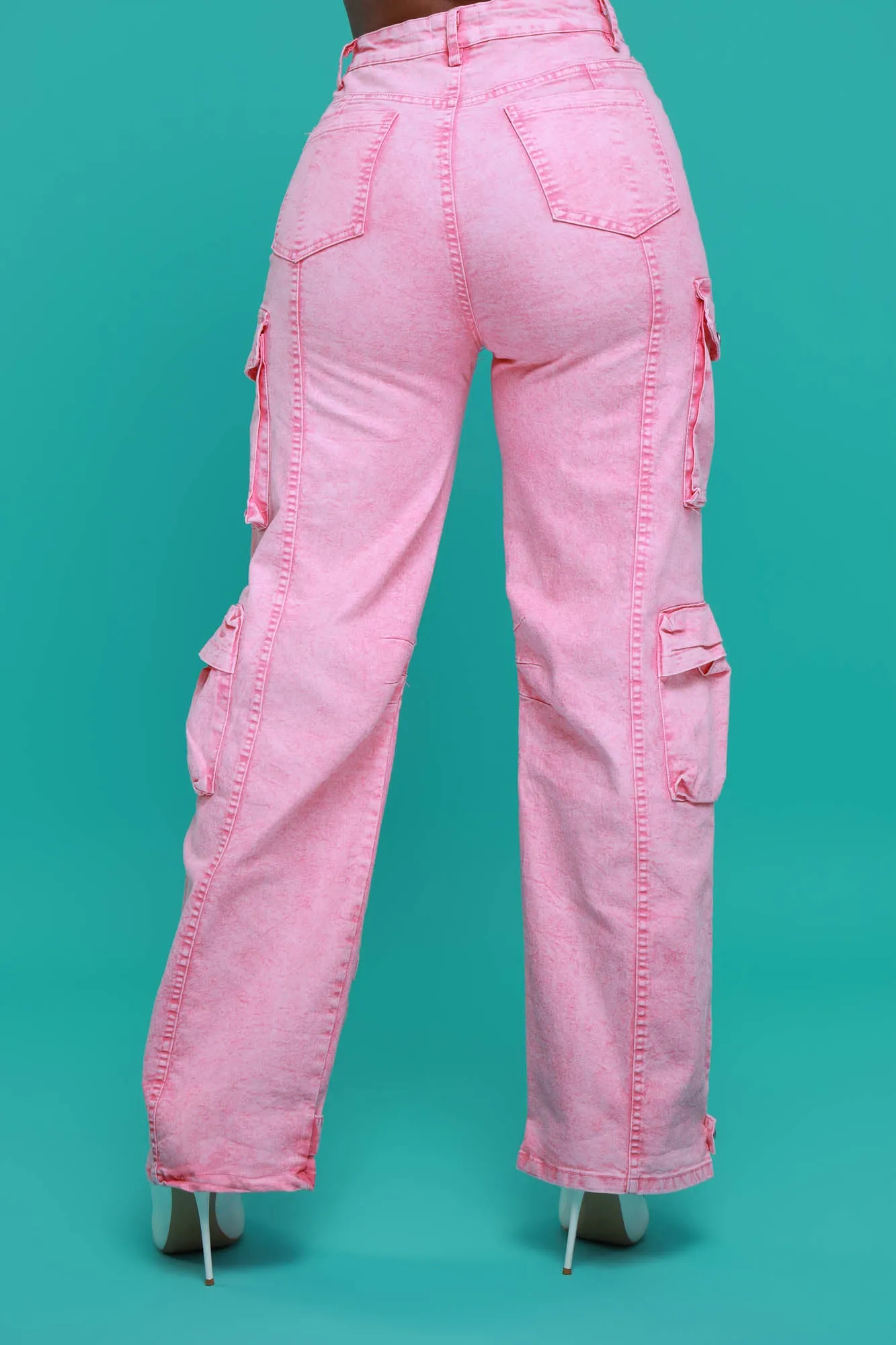 Come Down High Rise Stretchy Cargo Jeans - Pink sold by Swankaposh product image thumbnail 3