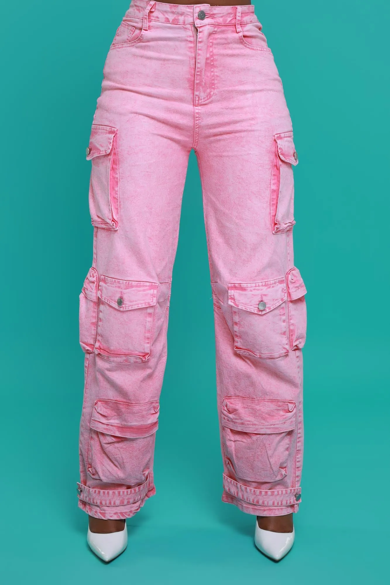 Come Down High Rise Stretchy Cargo Jeans - Pink sold by Swankaposh product image thumbnail 2