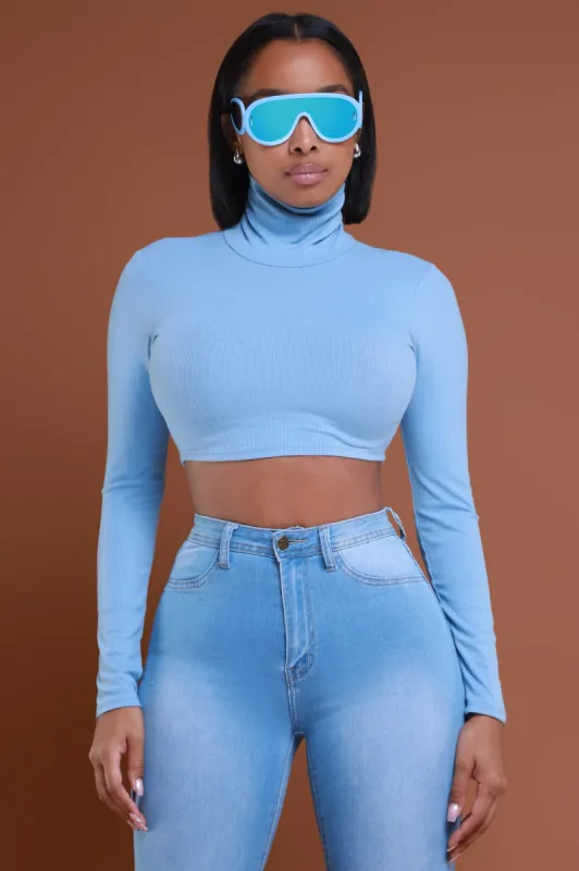 Who Was It Turtleneck Crop Top - Dusty Blue sold by Swankaposh