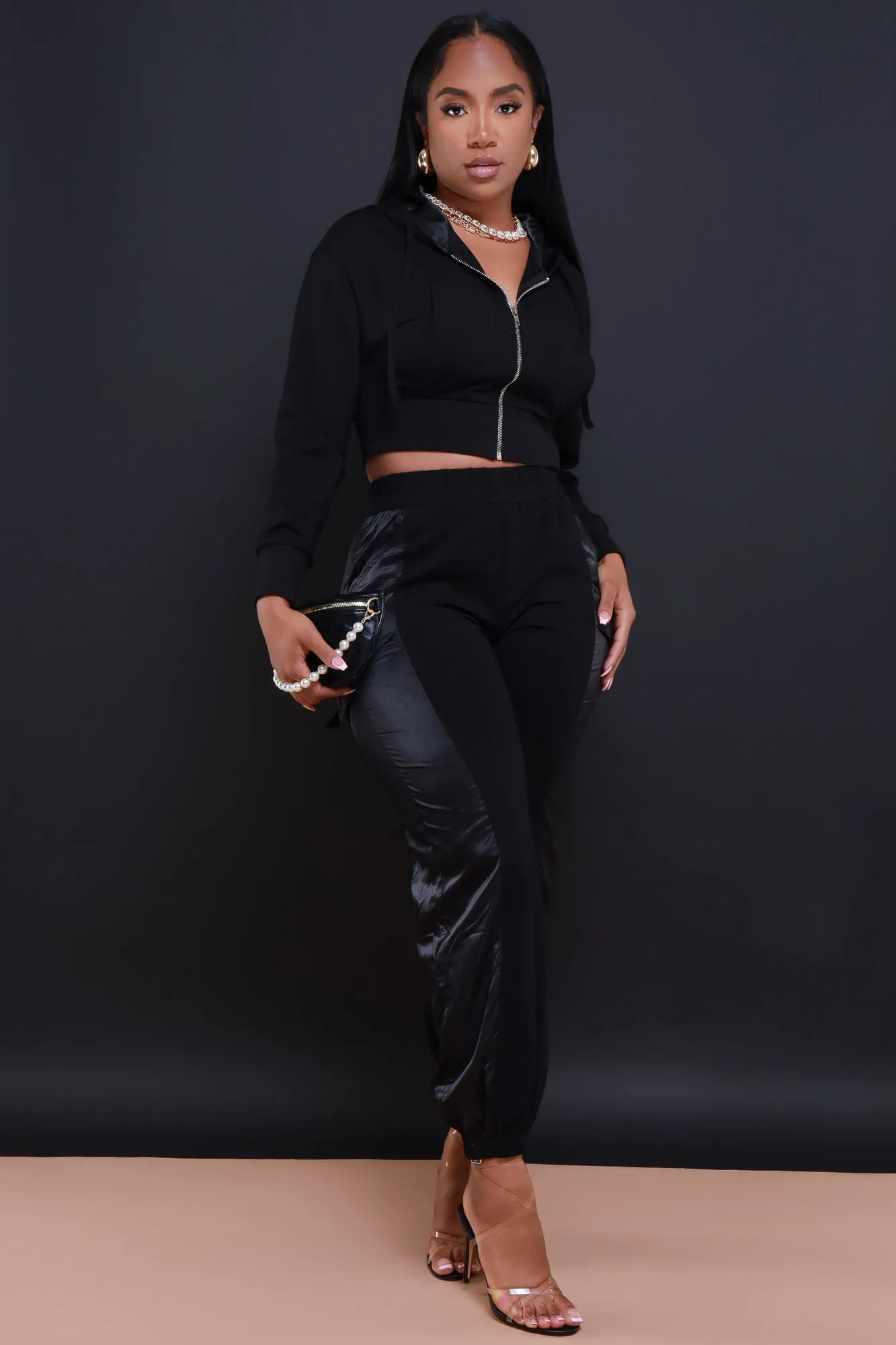 Not So Basic Zip Up Hooded Pants Set - Black sold by Swankaposh product image thumbnail 5