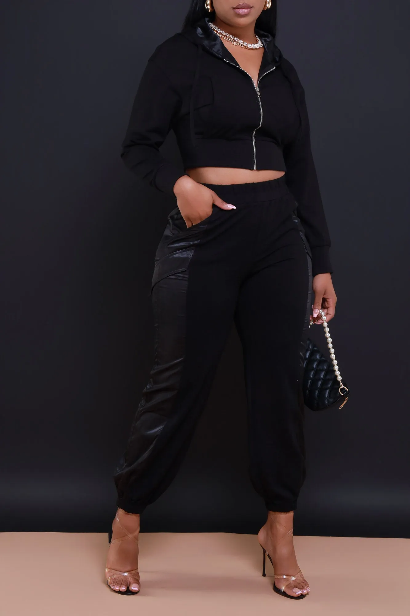 Not So Basic Zip Up Hooded Pants Set - Black sold by Swankaposh product image thumbnail 4
