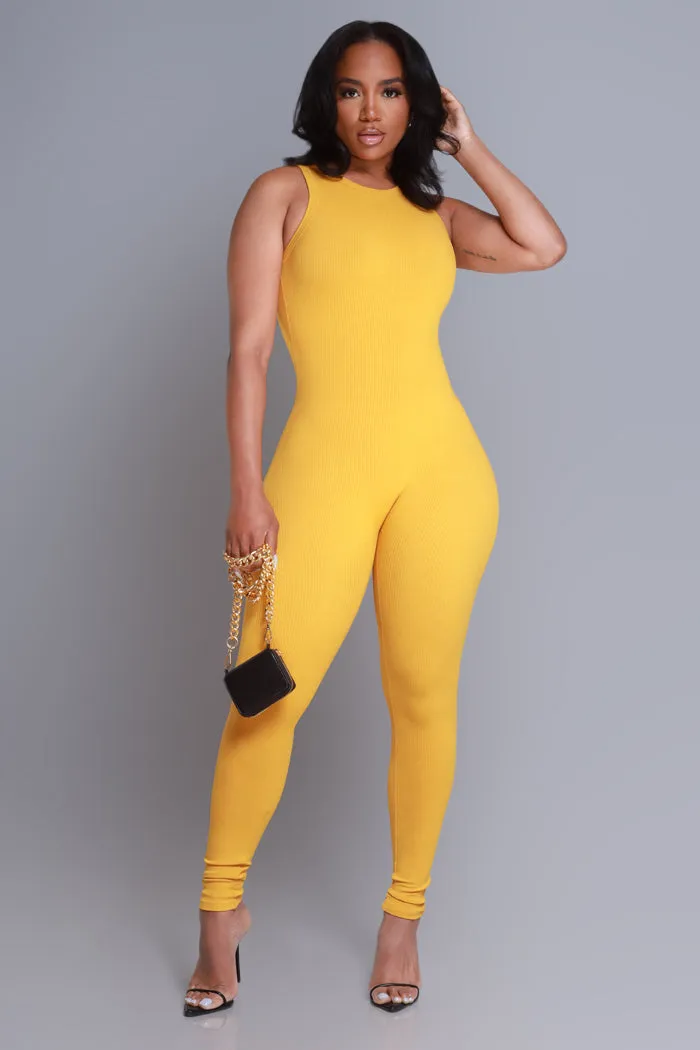 About That Snatched Cellulite Deleter Sleeveless Jumpsuit - Mustard sold by Swankaposh
