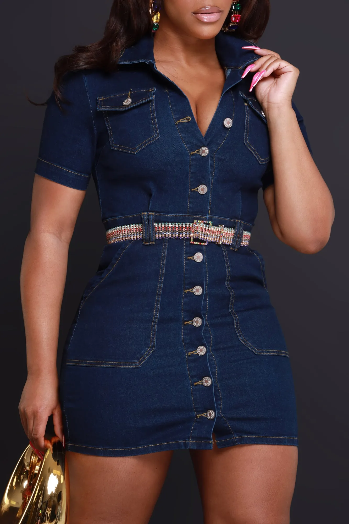 Start With Denim Mini Dress - Dark Wash sold by Swankaposh product image thumbnail 5