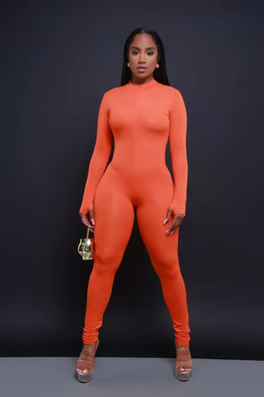 Save Tonight Mock Neck Jumpsuit - Orange sold by Swankaposh