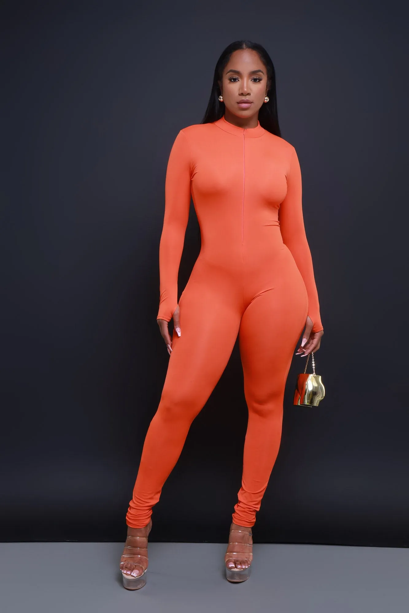 Save Tonight Mock Neck Jumpsuit - Orange sold by Swankaposh product image thumbnail 5