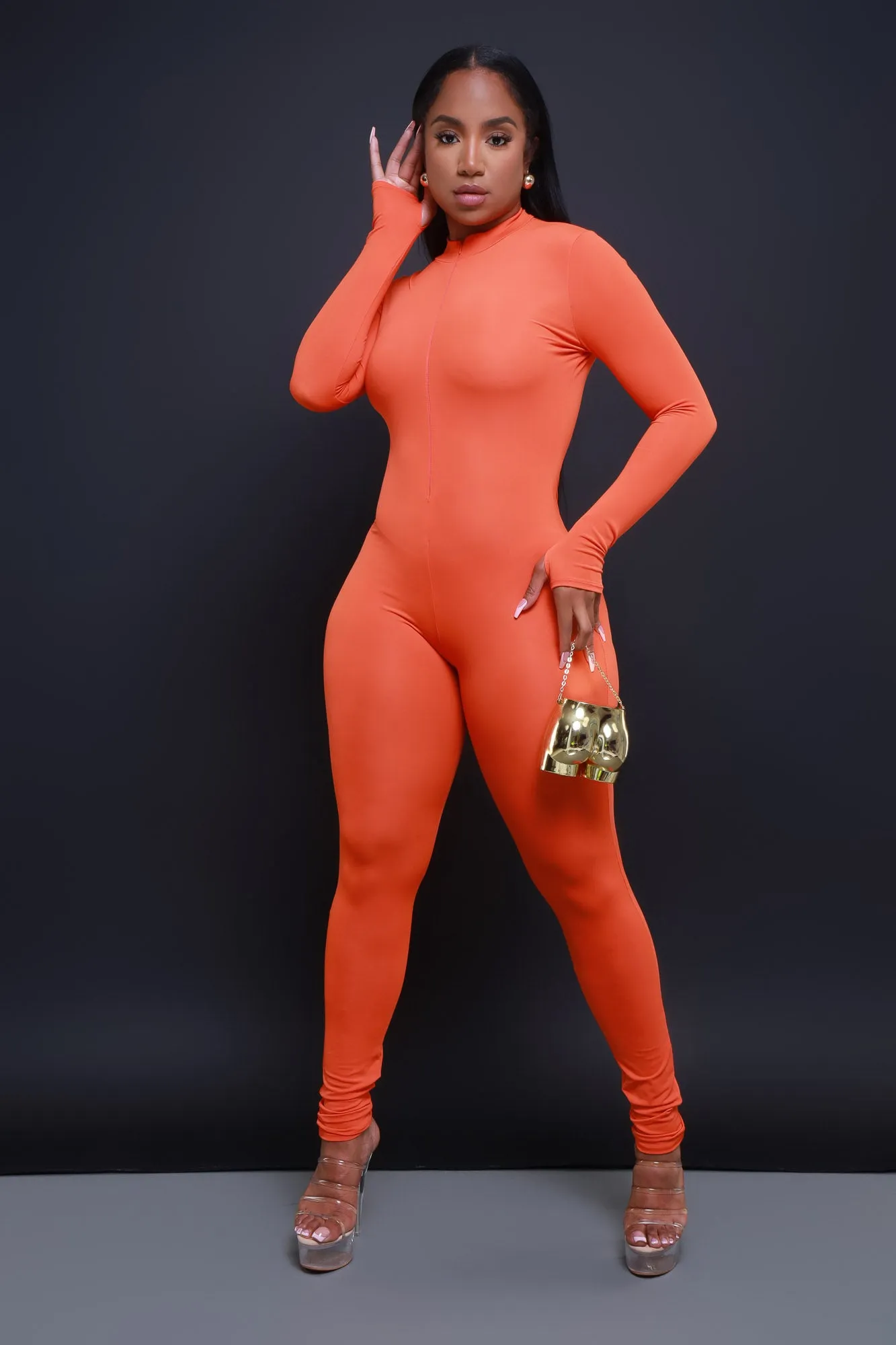 Save Tonight Mock Neck Jumpsuit - Orange sold by Swankaposh product image thumbnail 4
