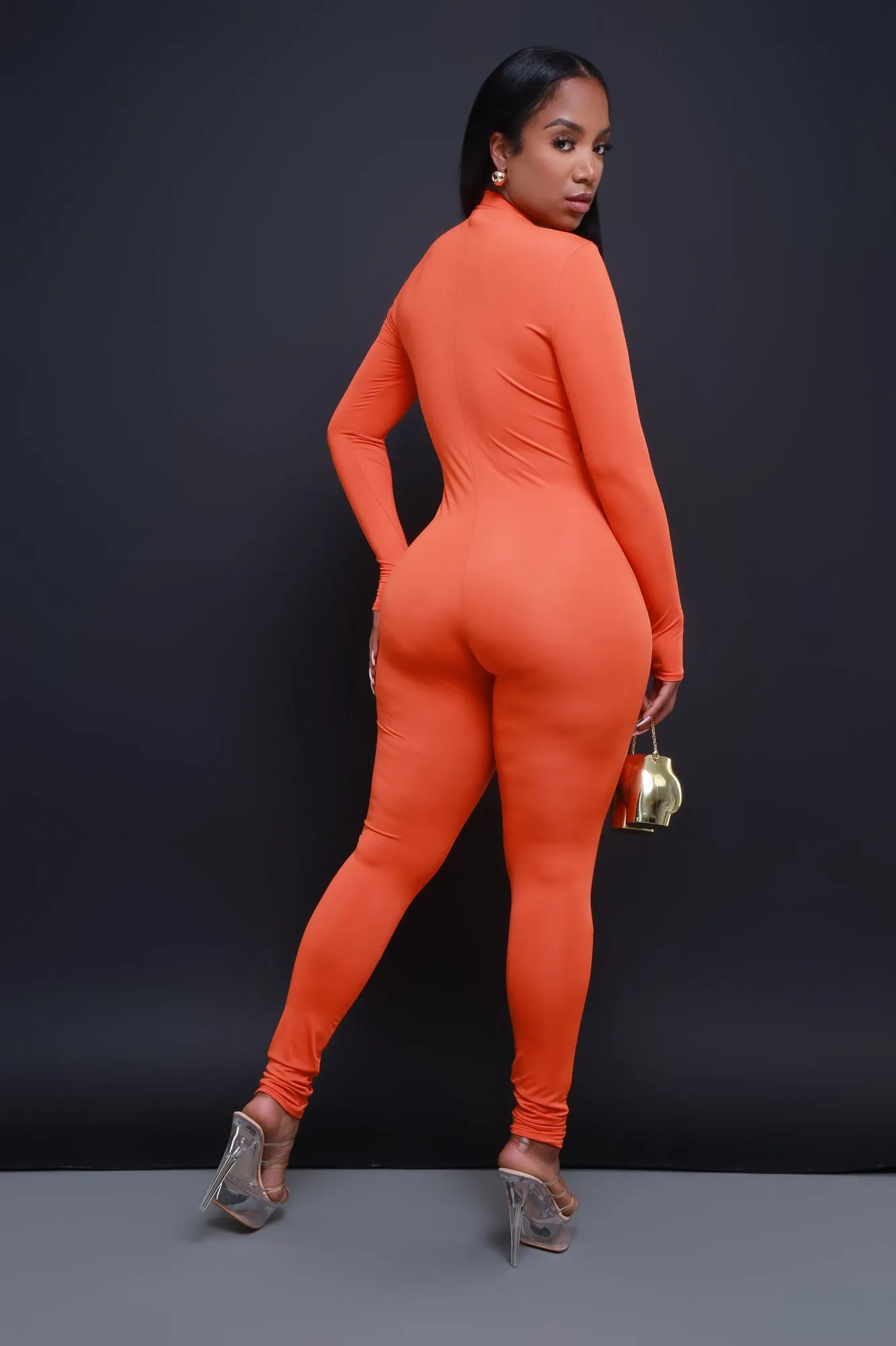 Save Tonight Mock Neck Jumpsuit - Orange sold by Swankaposh product image thumbnail 3