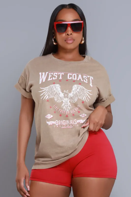 West Coast Original Oversized Graphic T-Shirt - Mocha sold by Swankaposh