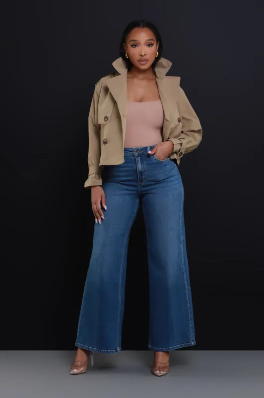Day To Day Double Breasted Cropped Jacket - Khaki sold by Swankaposh