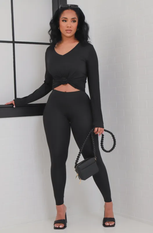 Hall Of Fame V-Neck Pants Set - Black sold by Swankaposh