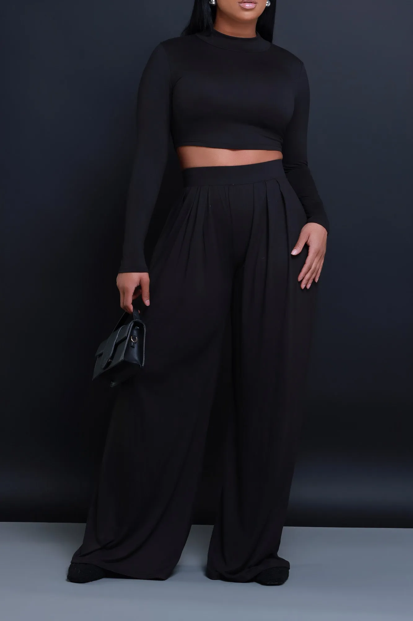 Be Serious Long Sleeve Cropped Palazzo Pants Set - Black sold by Swankaposh product image thumbnail 2