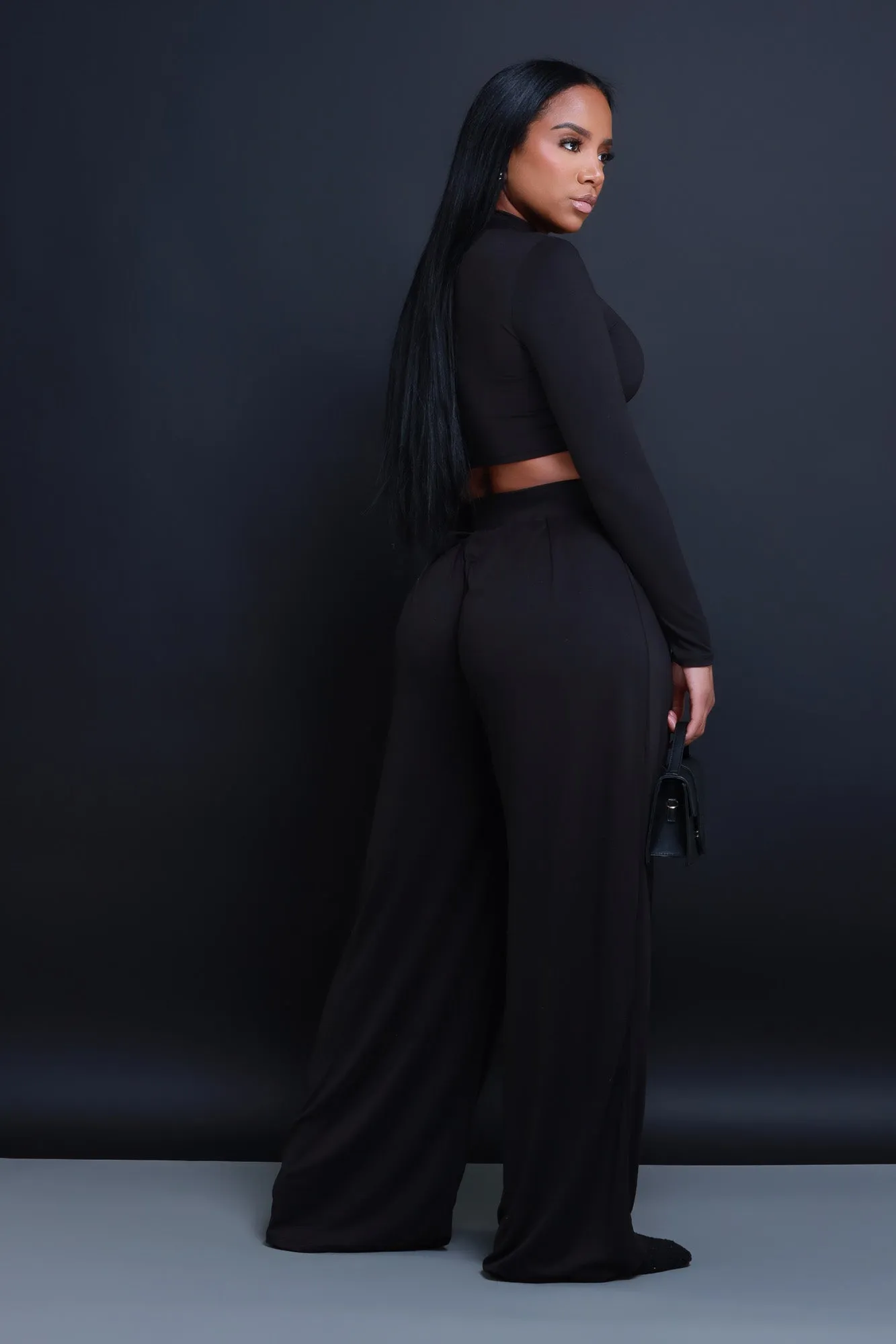 Be Serious Long Sleeve Cropped Palazzo Pants Set - Black sold by Swankaposh product image thumbnail 5