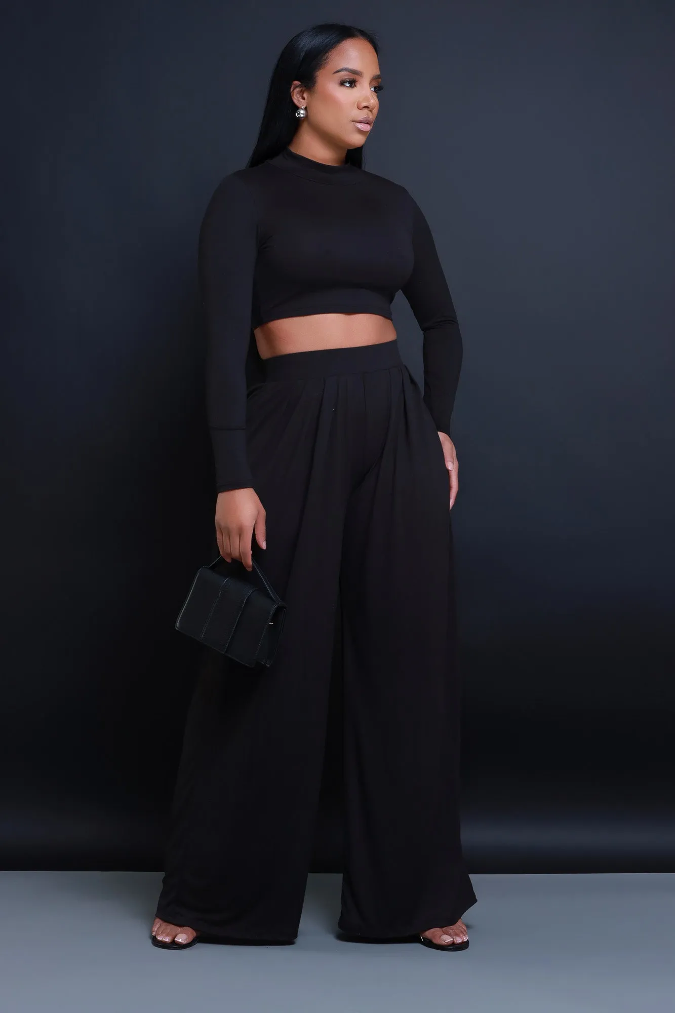 Be Serious Long Sleeve Cropped Palazzo Pants Set - Black sold by Swankaposh product image thumbnail 4