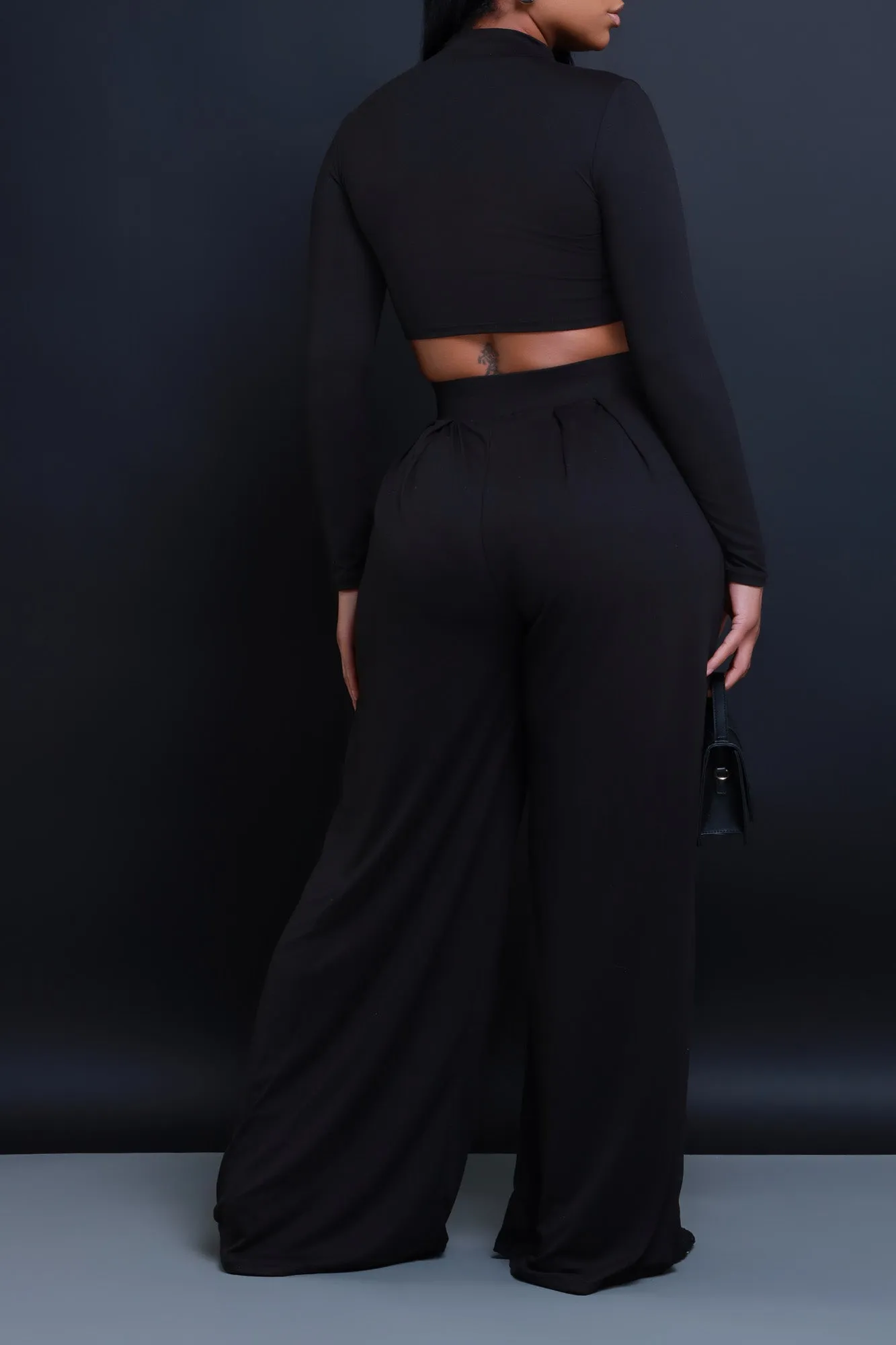 Be Serious Long Sleeve Cropped Palazzo Pants Set - Black sold by Swankaposh product image thumbnail 3