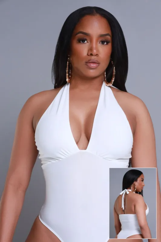Pin-Up Girl Plunging Halter Bodysuit - Ivory sold by Swankaposh