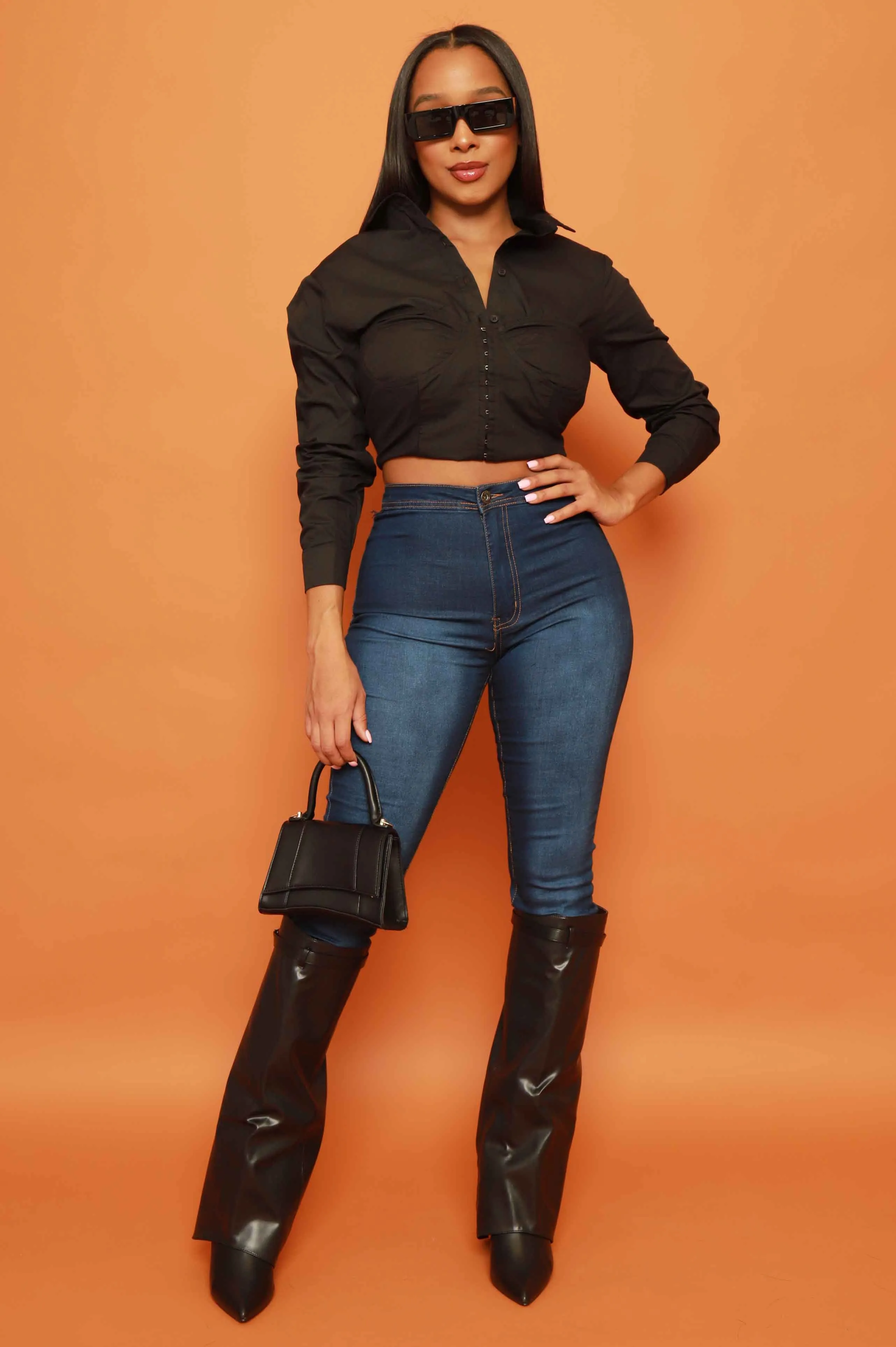 Pretending Cropped Corset Button Up Top - Black sold by Swankaposh product image thumbnail 2