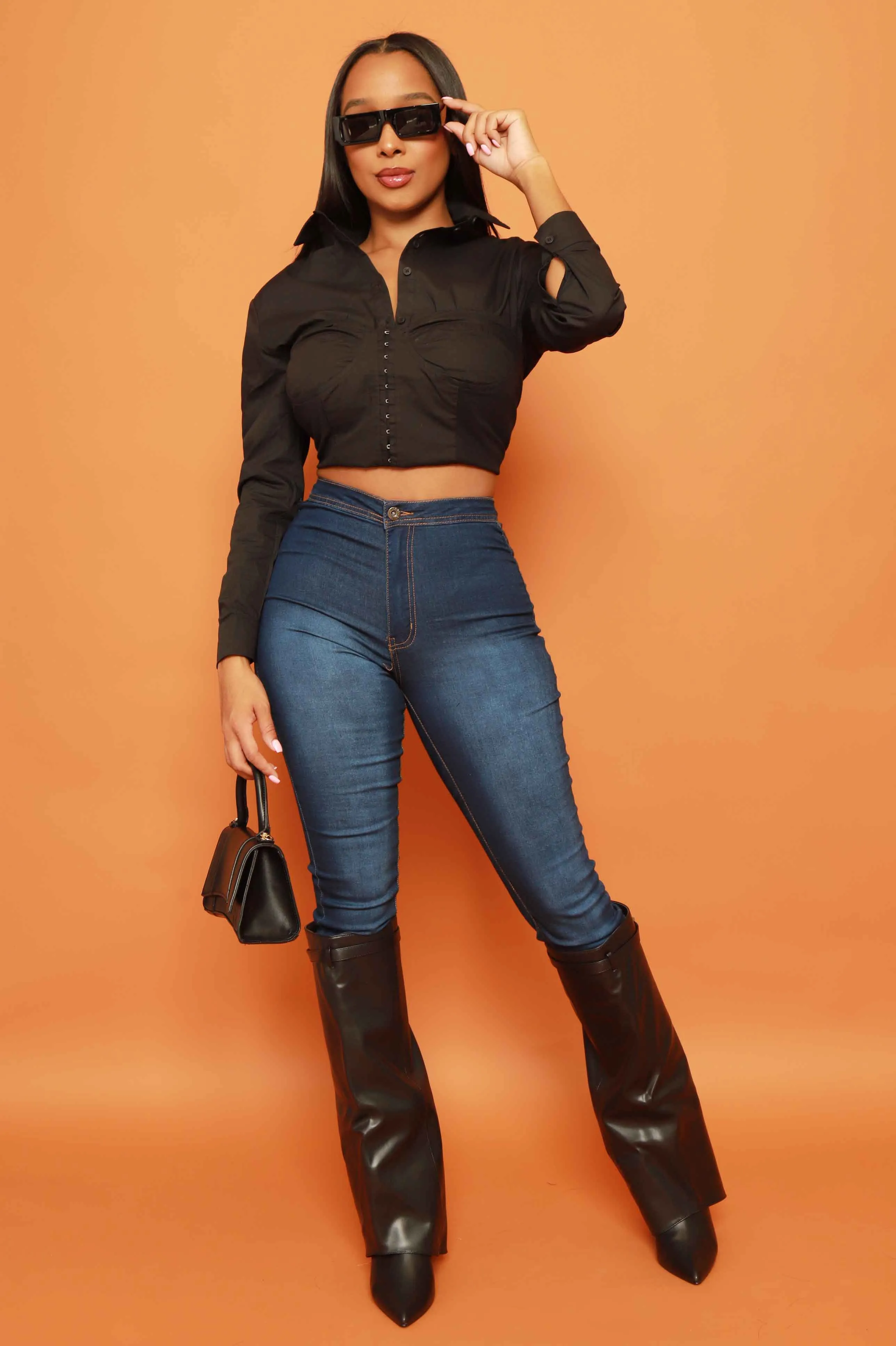 Pretending Cropped Corset Button Up Top - Black sold by Swankaposh product image thumbnail 4