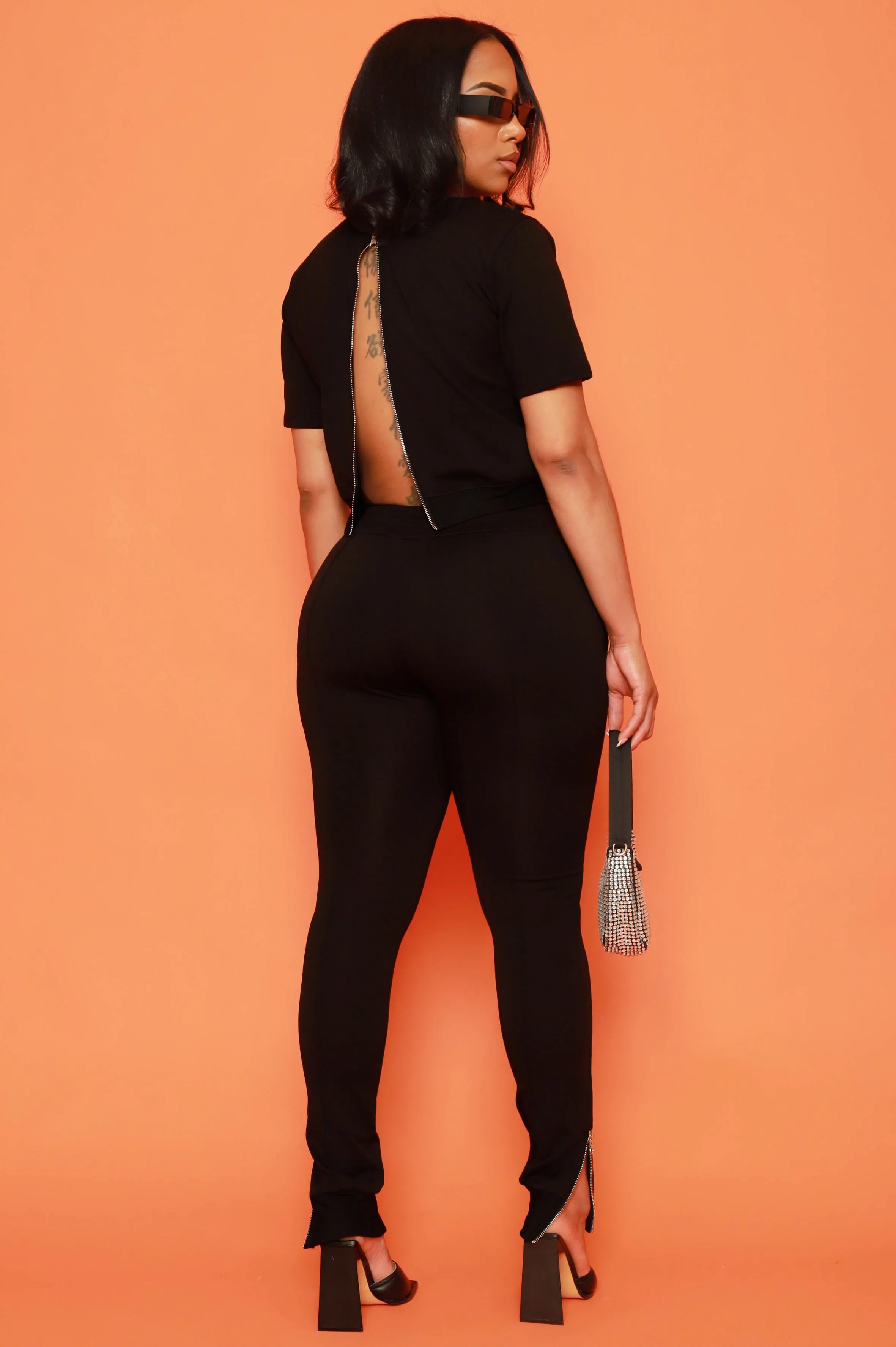 Unveiled Reverse Zip Short Sleeve Pants Set - Black sold by Swankaposh product image thumbnail 3