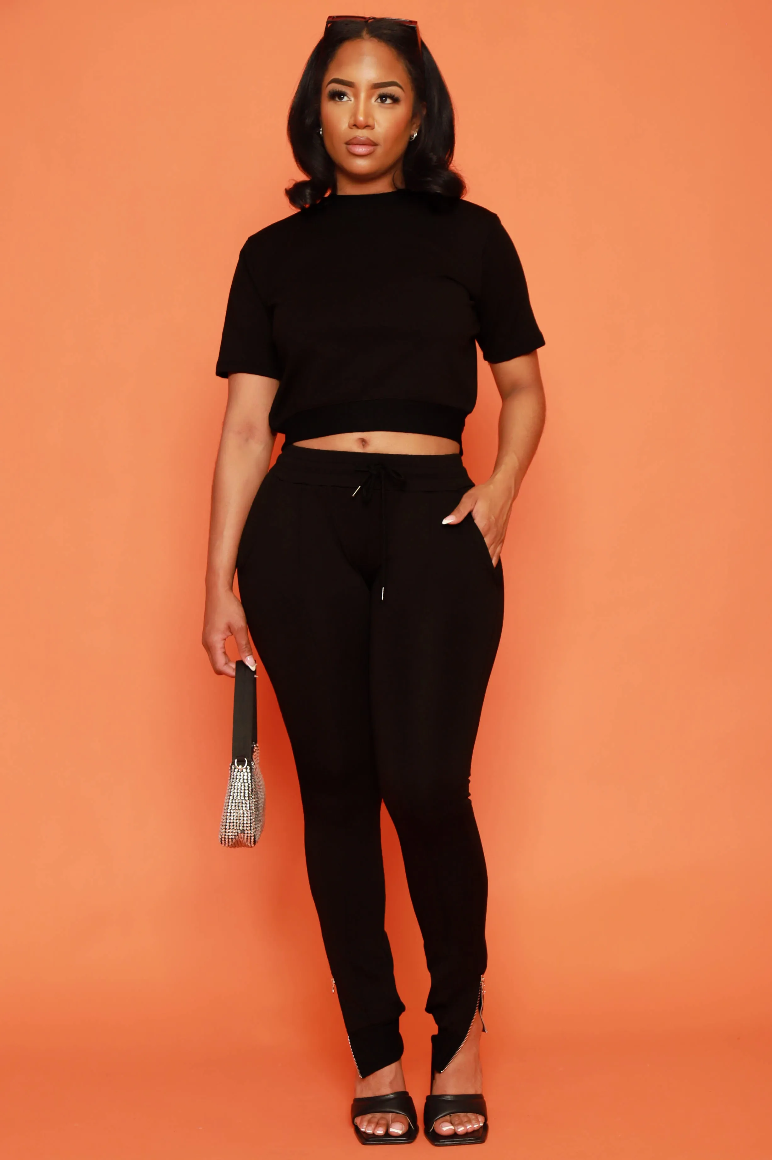 Unveiled Reverse Zip Short Sleeve Pants Set - Black sold by Swankaposh product image thumbnail 5