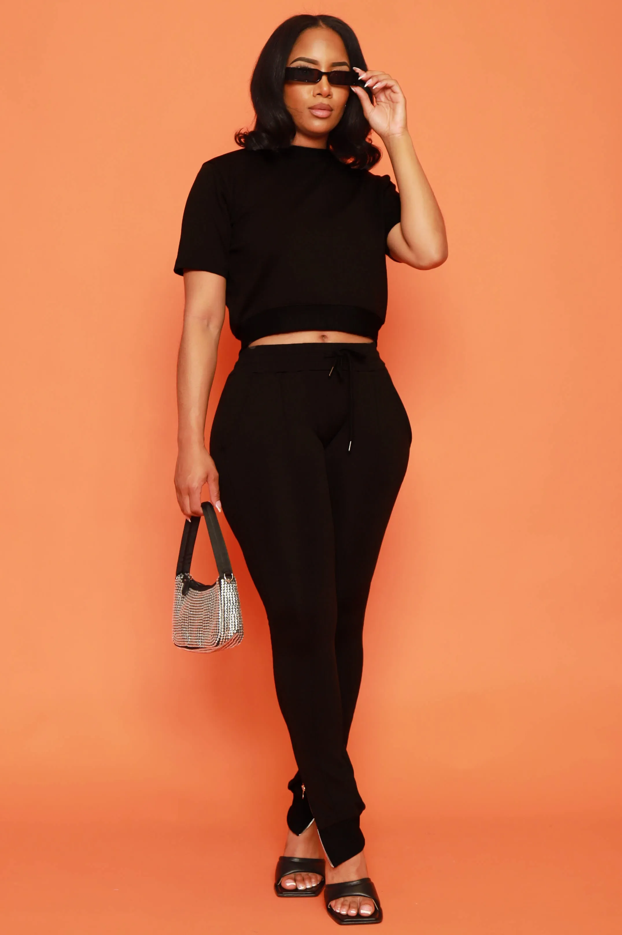 Unveiled Reverse Zip Short Sleeve Pants Set - Black sold by Swankaposh product image thumbnail 4