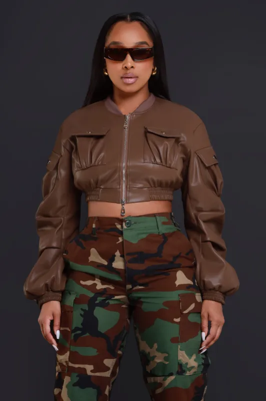 Think On It Cropped Bomber Jacket - Brown sold by Swankaposh